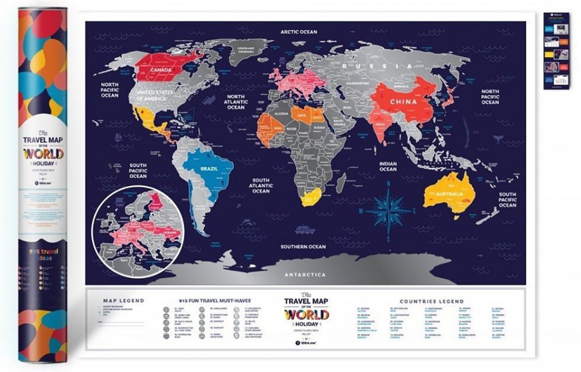 Carte du monde à gratter 82x59CM - Gratter les Île, pays, villes